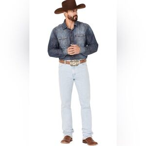 NWT Wrangler Mens Cowboy Cut Active Flex Slim Fit light wash/bleach Jeans 35x34